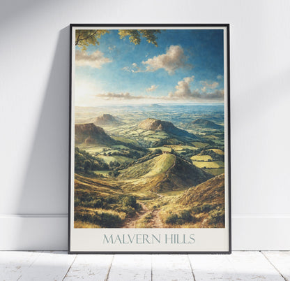 Malvern Hills Travel Print ~ Travel Poster | Painted Wall Art Print & Home Decor | Framed Personalized Print | Vacation Travel Gift