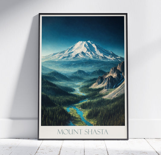 Mount Shasta Travel Print ~ California Travel Poster | Painted Wall Art & Home Decor | Framed Personalized Print | Vacation Travel Gift