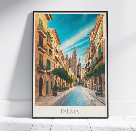 Palma Travel Print, Mallorca ~ Spain Travel Poster | Painted Wall Art & Home Decor | Framed Personalized Print | Vacation Travel Gift