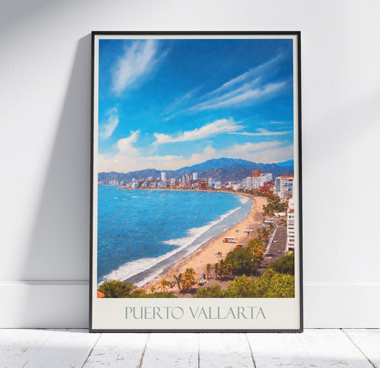 Puerto Vallarta Travel Print ~ Mexico Travel Poster | Painted Wall Art & Home Decor | Framed Personalized Print | Vacation Travel Gift