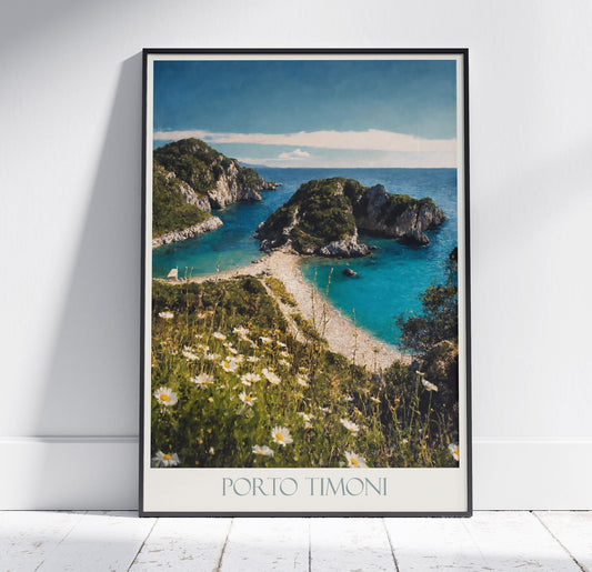 Porto Timoni Travel Print ~ Greece Travel Poster | Painted Wall Art & Home Decor | Framed Personalized Print | Vacation Travel Gift