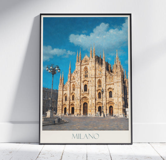 Milan Travel Print, Duomo ~ Italy Travel Poster | Painted Wall Art & Home Decor | Framed Personalized Print | Vacation Travel Gift