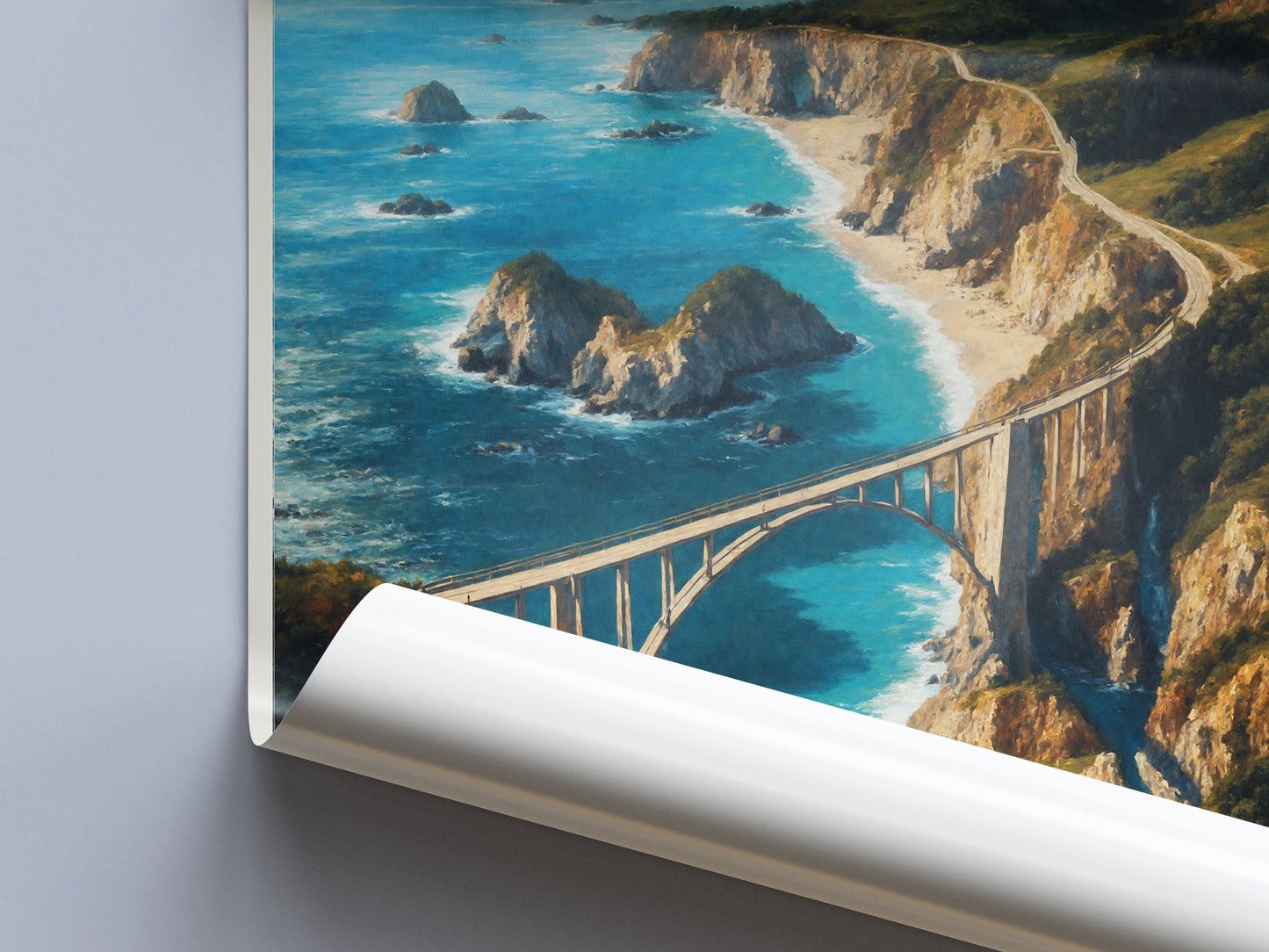 Big Sur Travel Print, Bixby Bridge ~ California Travel Poster | Painted Wall Art & Home Decor | Framed Painting Print | Vacation Travel Gift