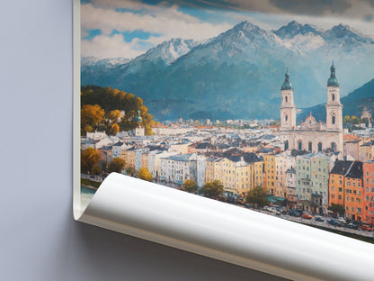 Innsbruck Travel Print, Austria ~ Travel Poster Wall Art Home Decor Personalized Gift Painting Framed