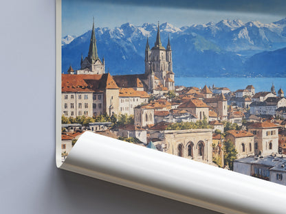 Lausanne Travel Print ~ Travel Poster Wall Art Home Decor Switzerland Personalized Gift Painting Framed