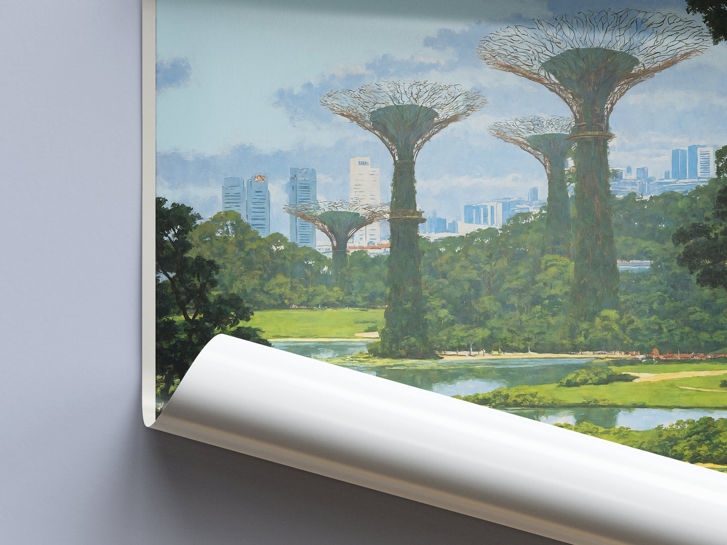 Singapore Travel Print, Gardens by the Bay ~ Travel Poster | Painted Wall Art & Home Decor | Framed Painting Print | Vacation Travel Gift