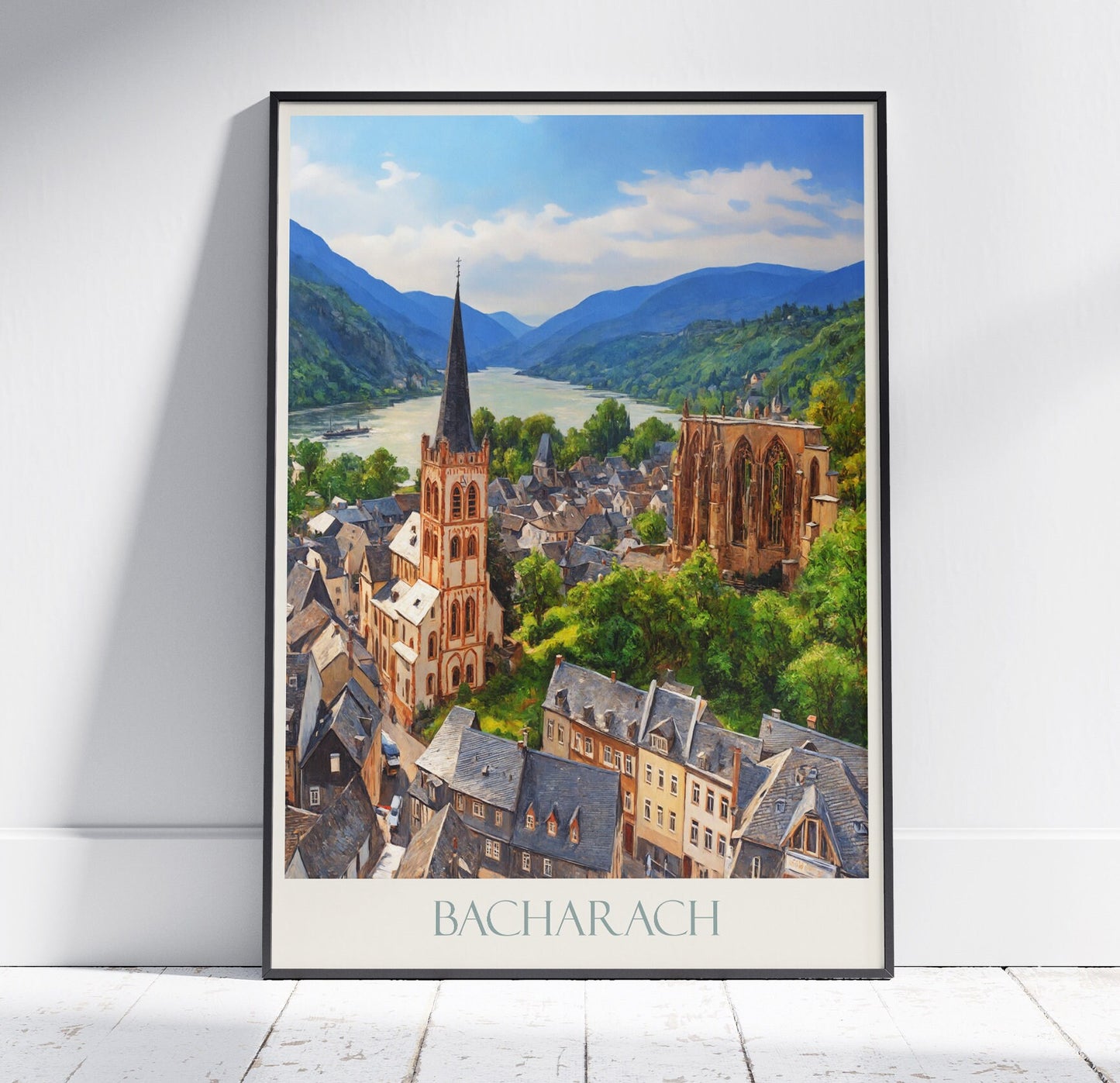 Bacharach Travel Print ~ Germany Travel Poster | Painted Wall Art & Home Decor | Framed Personalized Print | Vacation Travel Gift