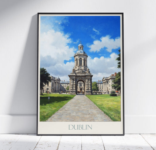 Dublin Travel Print, Trinity College ~ Ireland Travel Poster | Painted Wall Art & Home Decor | Framed Personalized Print | Vacation Gift