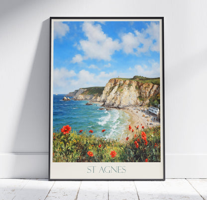 St. Agnes Travel Print ~ Cornwall Travel Poster | Painted Wall Art Print & Home Decor | Framed Personalized Print | Vacation Travel Gift