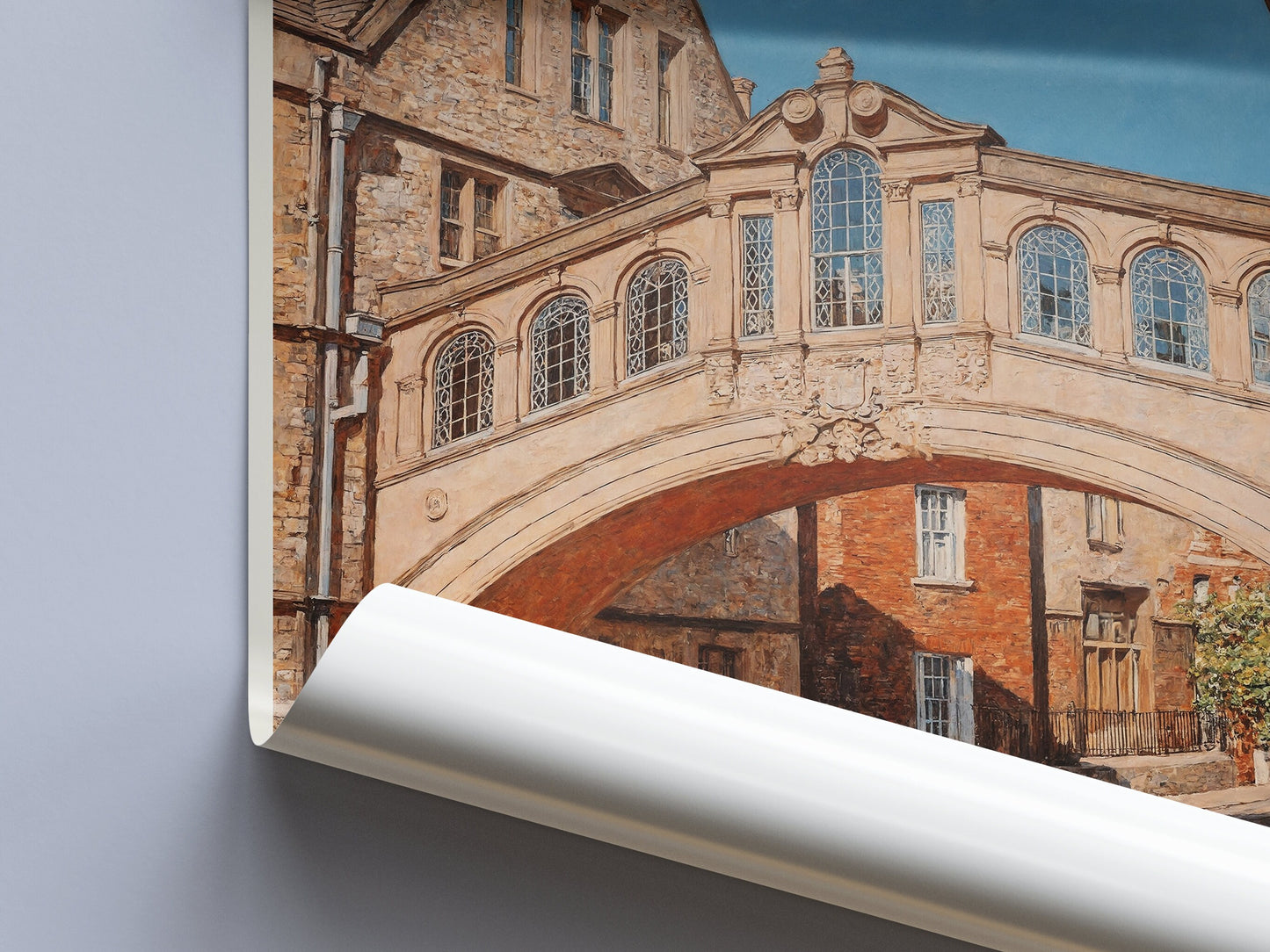 Oxford Travel Print, Bridge of Sighs ~ Travel Poster | Painted Wall Art & Home Decor | Framed Personalized Print | Vacation Travel Gift