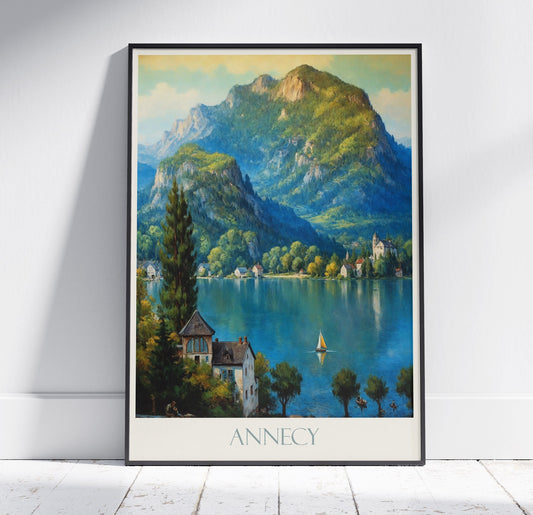 Lake Annecy Travel Print ~ France Travel Poster | Painted Wall Art & Home Decor | Framed Personalized Print | Vacation Travel Gift