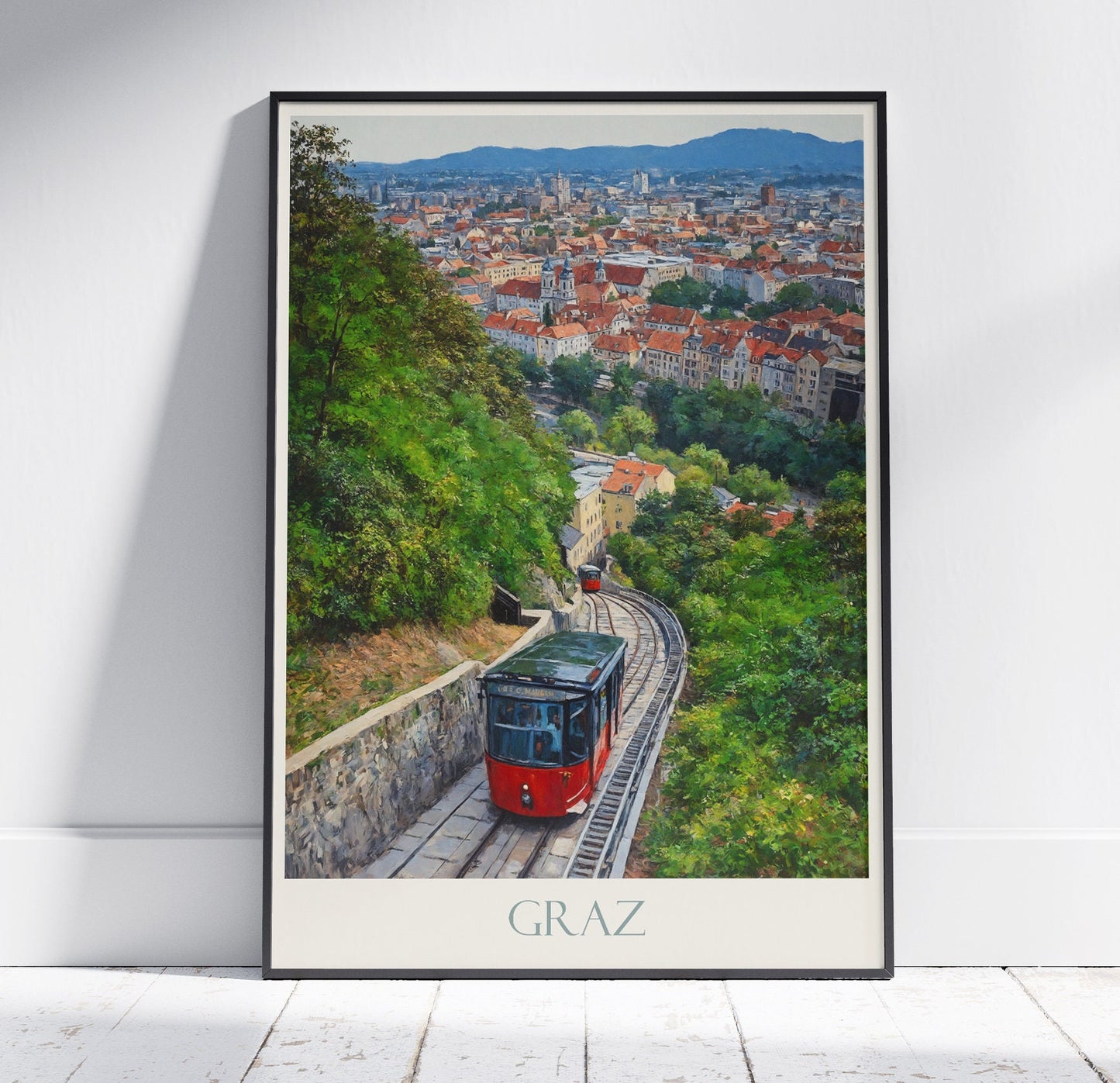 Graz Travel Print ~ Austria Travel Poster | Painted Wall Art Print & Home Decor | Framed Personalized Print | Vacation Travel Gift