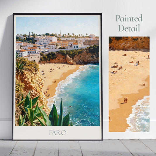 Faro Travel Print ~ Portugal Travel Poster | Painted Wall Art & Home Decor | Framed Personalized Print | Vacation Travel Gift