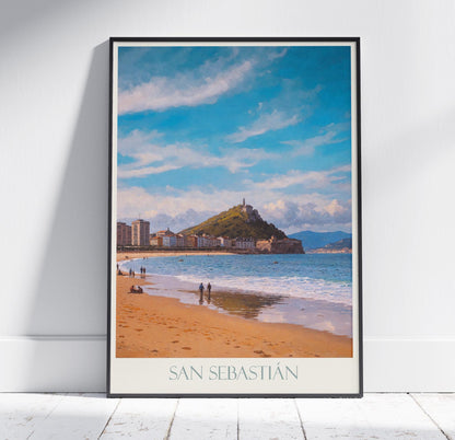 San Sebastian Travel Print, Playa de La Concha ~ Spain Travel Poster Wall Art Home Decor Gift Personalized Framed