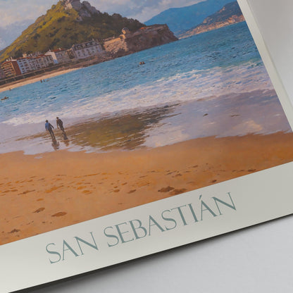 San Sebastian Travel Print, Playa de La Concha ~ Spain Travel Poster Wall Art Home Decor Gift Personalized Framed