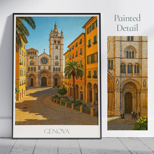 Genoa Travel Print ~ Italy Travel Poster | Painted Wall Art & Home Decor | Framed Personalized Print | Vacation Travel Gift