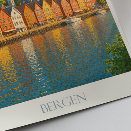 Bergen Travel Print, Bryggen Wharf ~ Norway Travel Poster