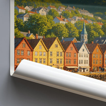 Bergen Travel Print, Bryggen Wharf ~ Norway Travel Poster