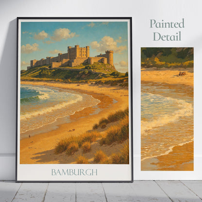 Bamburgh Castle Travel Print ~ Travel Poster Wall Art Home Decor Northumberland Personalized Gift Painting Framed