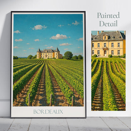Bordeaux Travel Print, Vineyard and Château ~ France Travel Poster
