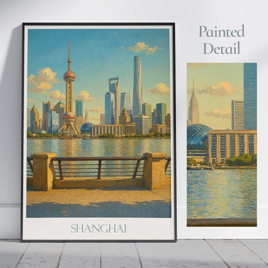 Shanghai Travel Print ~ China Travel Poster | Painted Wall Art Print & Home Decor | Framed Personalized Print | Vacation Travel Gift