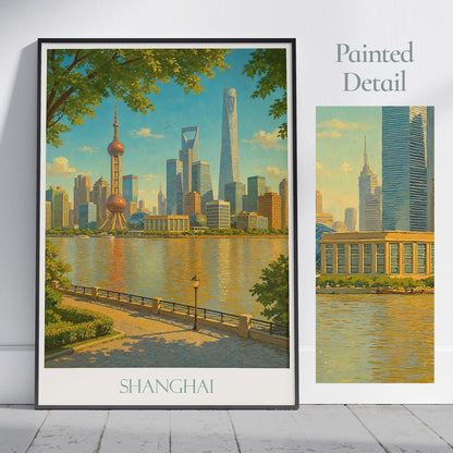 Shanghai Travel Print ~ China Travel Poster | Painted Wall Art Print & Home Decor | Framed Personalized Print | Vacation Travel Gift