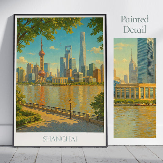 Shanghai Travel Print ~ China Travel Poster | Painted Wall Art Print & Home Decor | Framed Personalized Print | Vacation Travel Gift