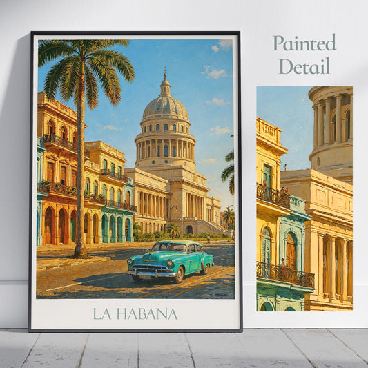 Havana Travel Print ~ Cuba Travel Poster Vintage Style Painting Classic Wall Art Home Decor Gift