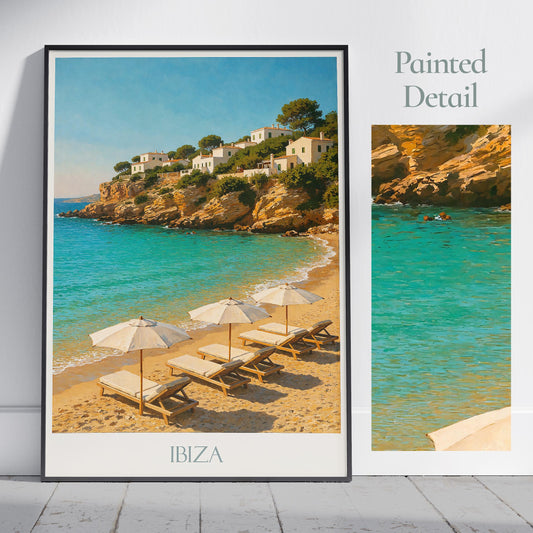 Ibiza Travel Print ~ Spain Travel Poster | Painted Wall Art Print & Home Decor | Framed Personalized Print | Vacation Travel Gift