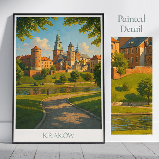 Krakow Travel Print, Wawel Castle ~ Poland Travel Poster Wall Art Home Decor Personalized Gift Painting Framed
