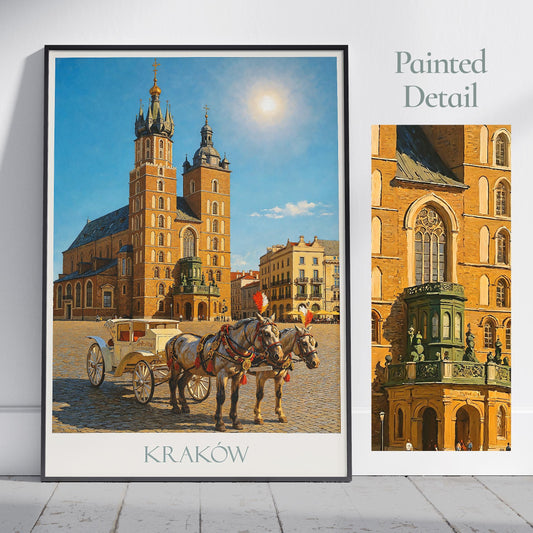 Krakow Travel Print, Poland ~ Travel Poster Wall Art Home Decor Personalized Gift Painting Framed