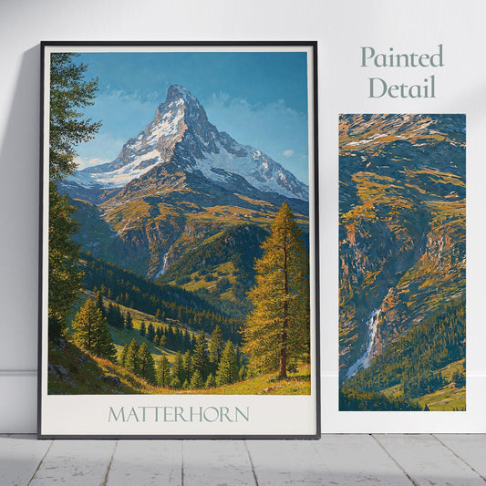 Matterhorn Travel Print ~ Switzerland Travel Poster Personalized Alps Wall Art Home Decor Gift Framed