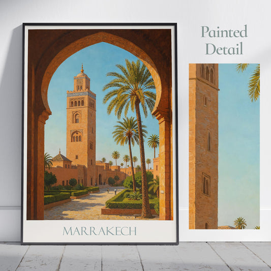 Marrakesh Travel Print, Koutoubia Mosque ~ Morocco Travel Poster Wall Art Home Decor Gift Personalized Framed