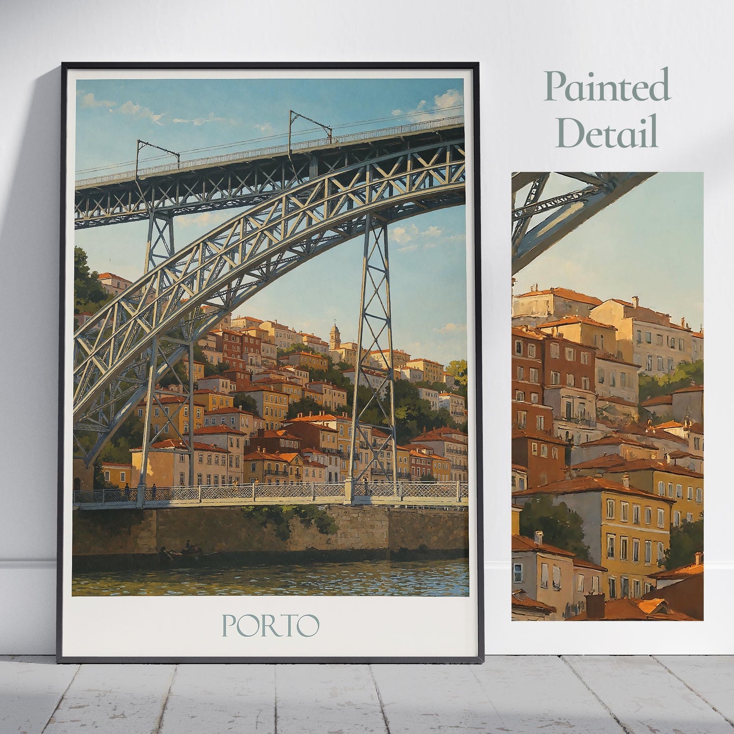Porto Travel Print, Dom Luis I Bridge ~ Portugal Travel Poster Wall Art Home Decor Personalized Gift Painting Framed