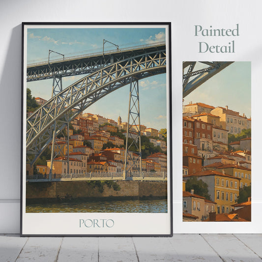 Porto Travel Print, Dom Luis I Bridge ~ Portugal Travel Poster Wall Art Home Decor Personalized Gift Painting Framed