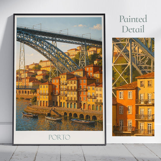 Porto Travel Print, Dom Luis I Bridge ~ Portugal Travel Poster Wall Art Home Decor Personalized Gift Painting Framed