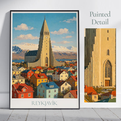Reykjavik Travel Print ~ Iceland Travel Poster | Painted Wall Art Print & Home Decor | Framed Personalized Print | Vacation Travel Gift