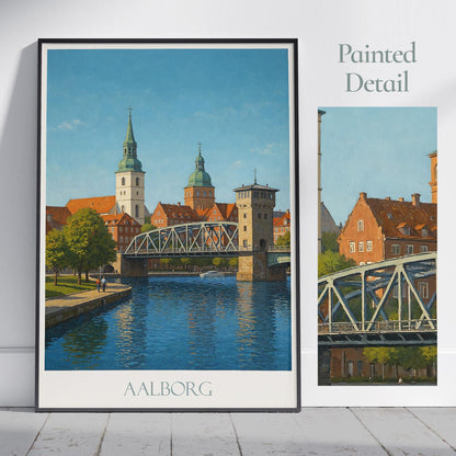 Aalborg Travel Poster, Denmark - Framed Painted Wall Art Print, Personalized Home Decor Gift | Scandinavian Cityscape Vacation Souvenir