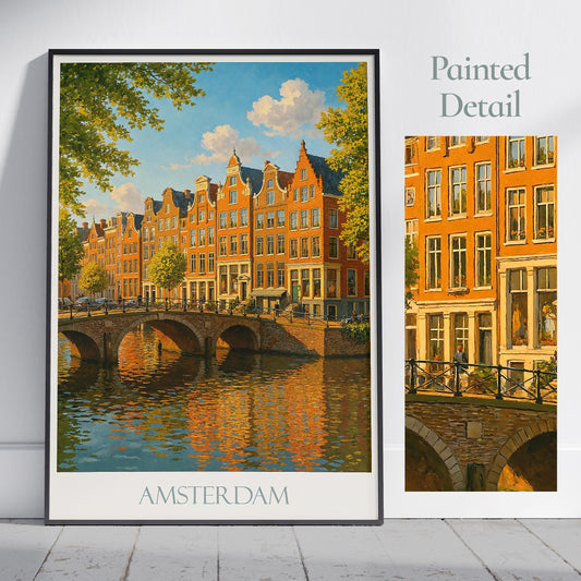 Amsterdam Travel Print ~ Amsterdam Netherlands travel poster print, Amsterdam travel wall decor, Amsterdam city wall art Amsterdam gift
