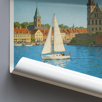 Helsingor Travel Poster, Denmark - Framed Painted Wall Art Print, Personalized Home Decor Gift | Scandinavian Cityscape Vacation Souvenir