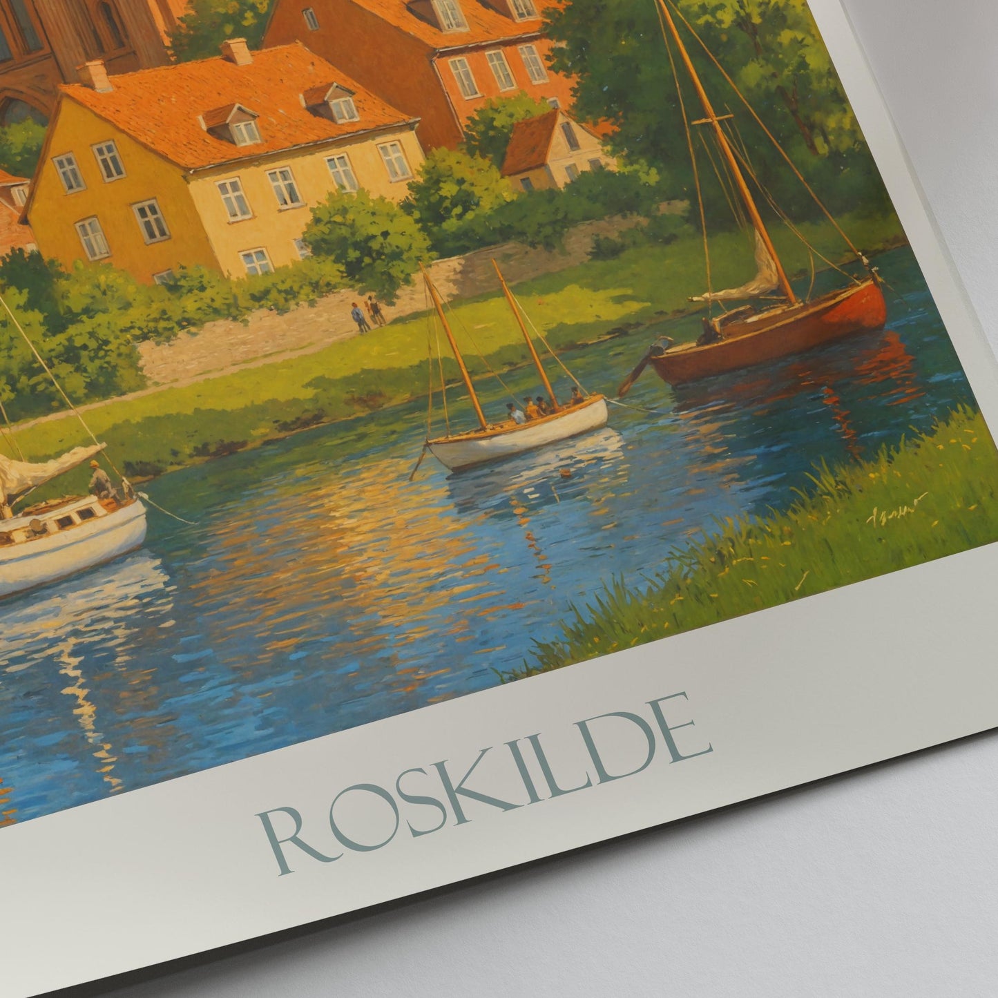 Roskilde Travel Poster, Denmark - Framed Painted Wall Art Print, Personalized Home Decor Gift | Scandinavian Cityscape Vacation Souvenir
