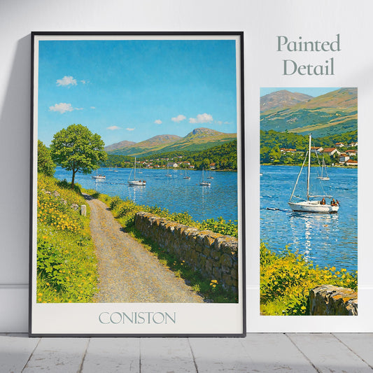 Lake District Travel Print, Coniston Water ~ Travel Poster | Framed Painting Print