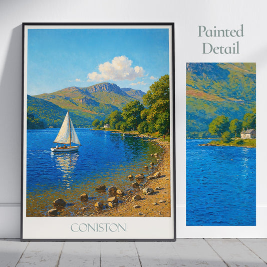 Coniston Water Travel Print, Lake District ~ Travel Poster | Framed Painting Print