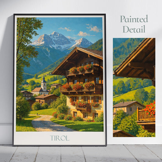 Tyrol Travel Print ~ Austria Travel Poster | Painted Wall Art & Home Decor | Framed Personalized Print | Vacation Travel Gift