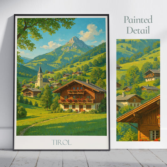 Tyrol Travel Print ~ Austria Travel Poster | Painted Wall Art & Home Decor | Framed Personalized Print | Vacation Travel Gift