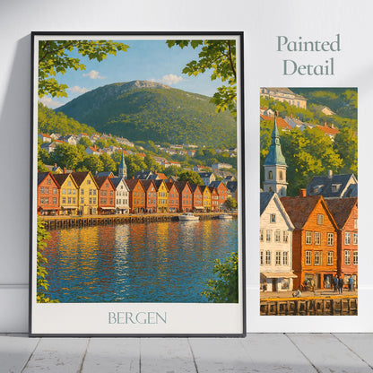 Bergen Travel Print, Bryggen Wharf ~ Norway Travel Poster