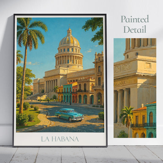 Havana Travel Print ~ Cuba Travel Poster Vintage Style Painting Classic Wall Art Home Decor Gift
