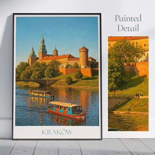 Krakow Travel Print, Wawel Castle ~ Poland Travel Poster Wall Art Home Decor Personalized Gift Painting Framed
