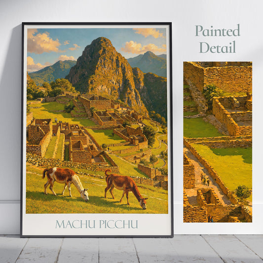 Machu Picchu Travel Print ~ Peru Travel Poster Wall Art Home Decor Personalized Gift Painting Framed