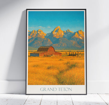 Grand Teton National Park Travel Print, Mormon Row ~ Wyoming Travel Poster